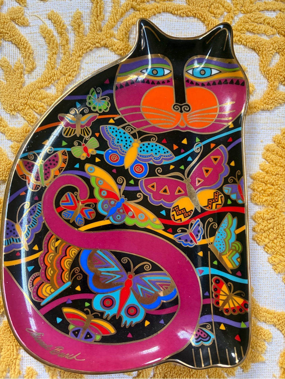 Royal Doulton Fluttering Feline by Laurel Burch Black Cat Tray/Plate VINTAGE